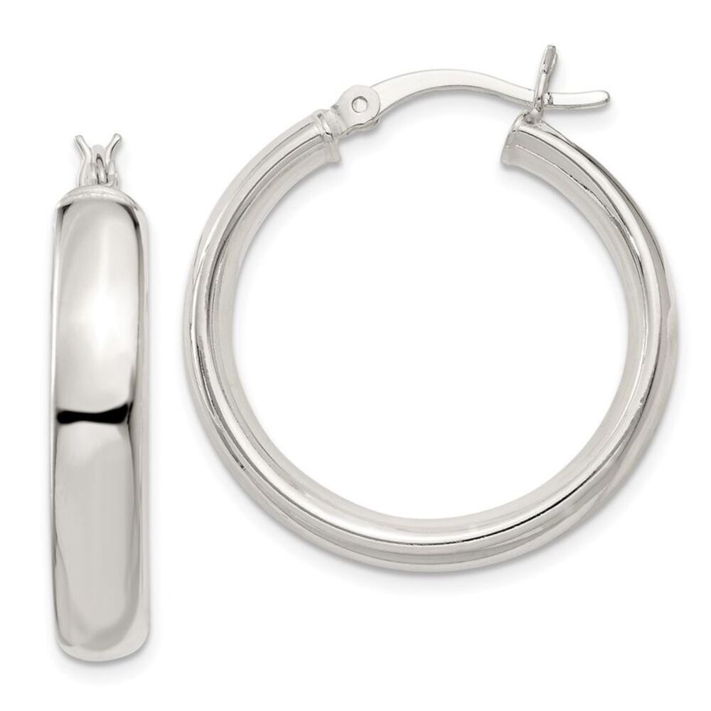 5mm, Domed Round Hoop Earrings in Sterling Silver - 25mm (1 Inch)